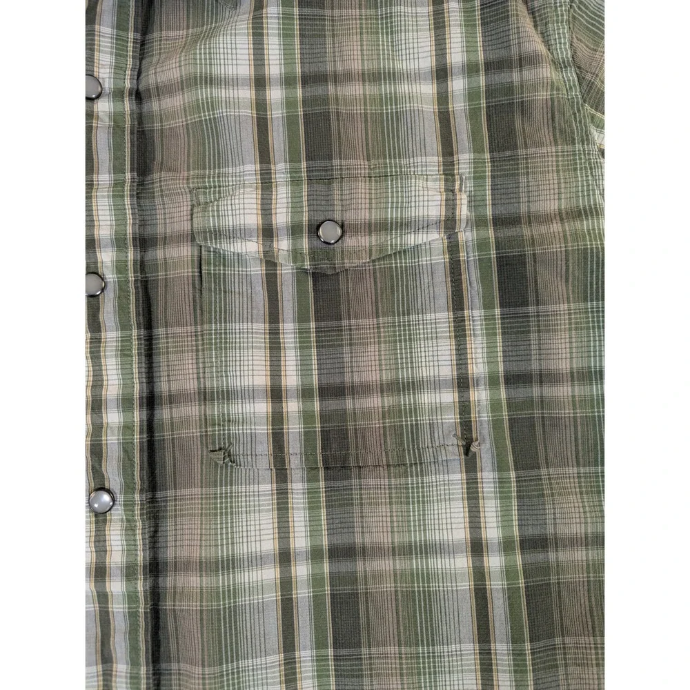 The North Face Mens XL Green‎ Plaid Snap Front Short Sleeve Cotton Shirt 2442